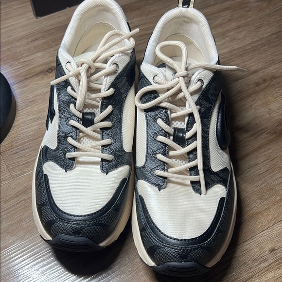 Coach Beige and Black Logo Sneakers size 7.5B - Picture 2 of 12